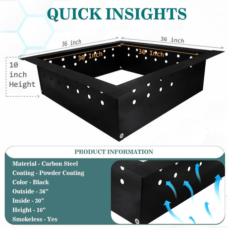 Anillo de fuego sin humo cuadrado - Acero al carbono 36" OD