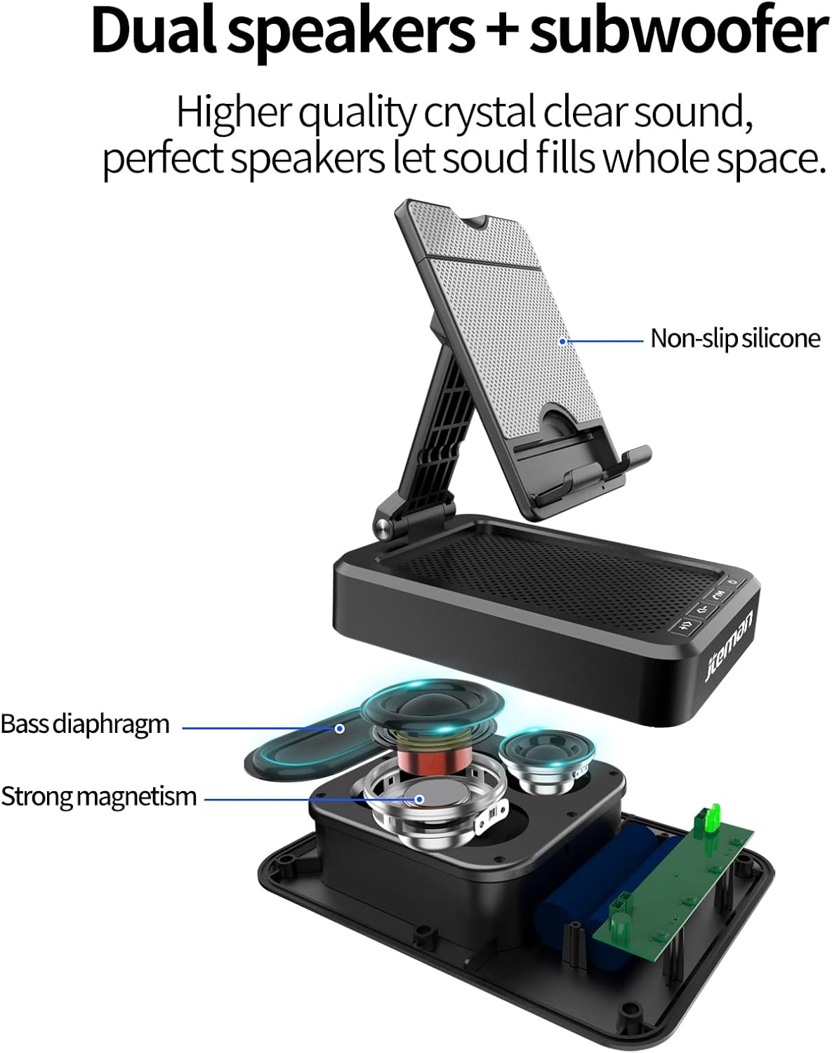 Soporte para tablet ajustable con altavoces Bluetooth
