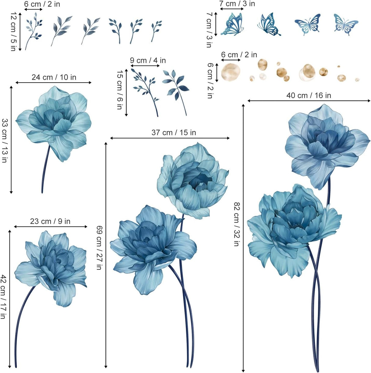 Pegatinas de Pared Florales Wondever, Piones y Mariposas, Modelo Floral