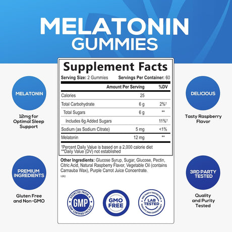 Gomitas para dormir extra fuerte para dormir, 12 mg  natural