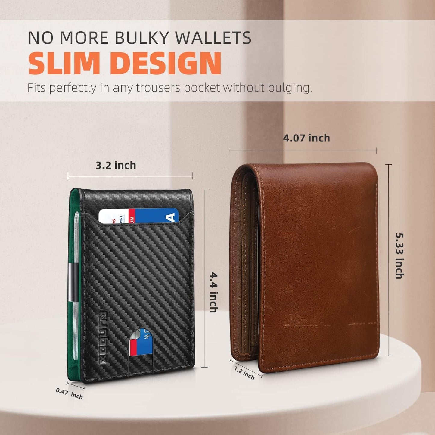 Billetera RUNBOX Slim para hombres - Clip de dinero, RFID, bifold