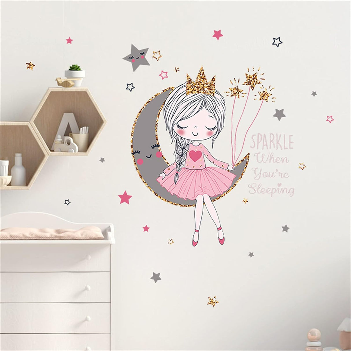 Pegatinas Murales ROFARSO para Niños, Chica en la Luna
