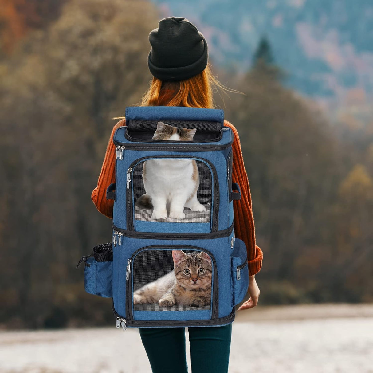 Mochila transportadora de mascotas de doble compartimento