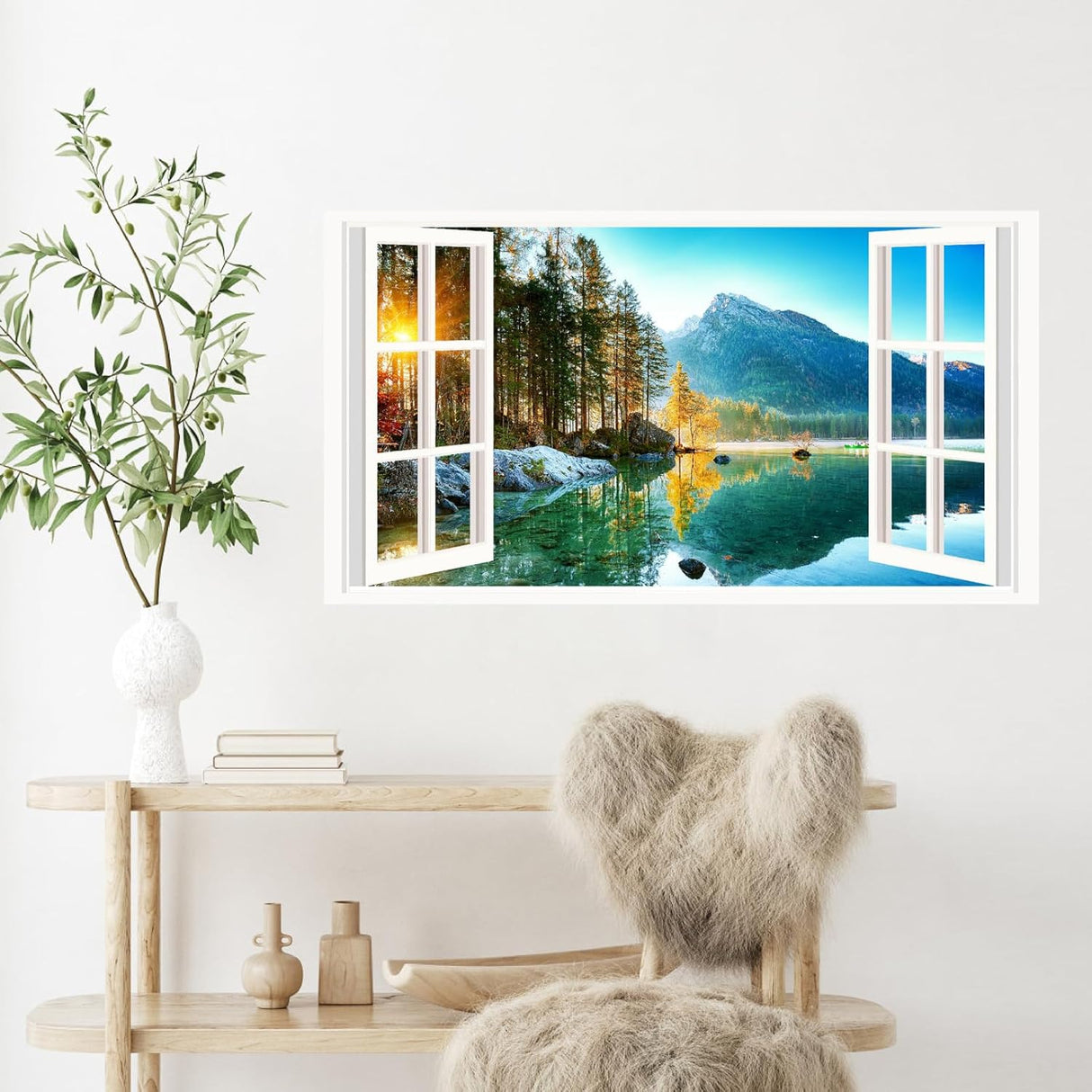 Vinilos de Ventana 3D Lago Montañés, Decoración Natural