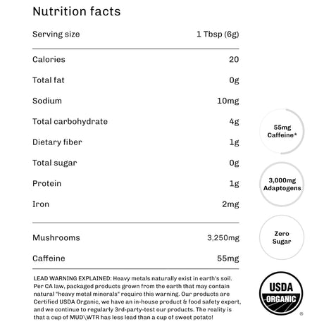 MudWtr Matcha con hongos adaptógenos, 3000mg, 30 porciones