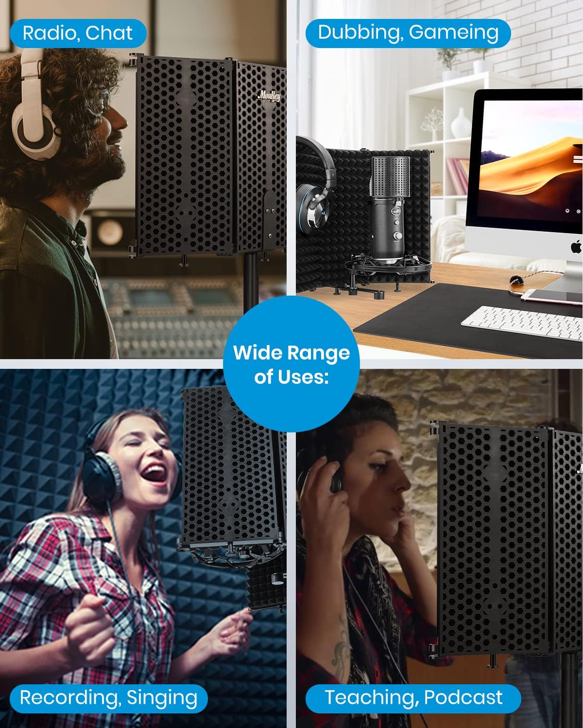 Escudo de Aislamiento de Micrófono Moukey, Plegable, Triple