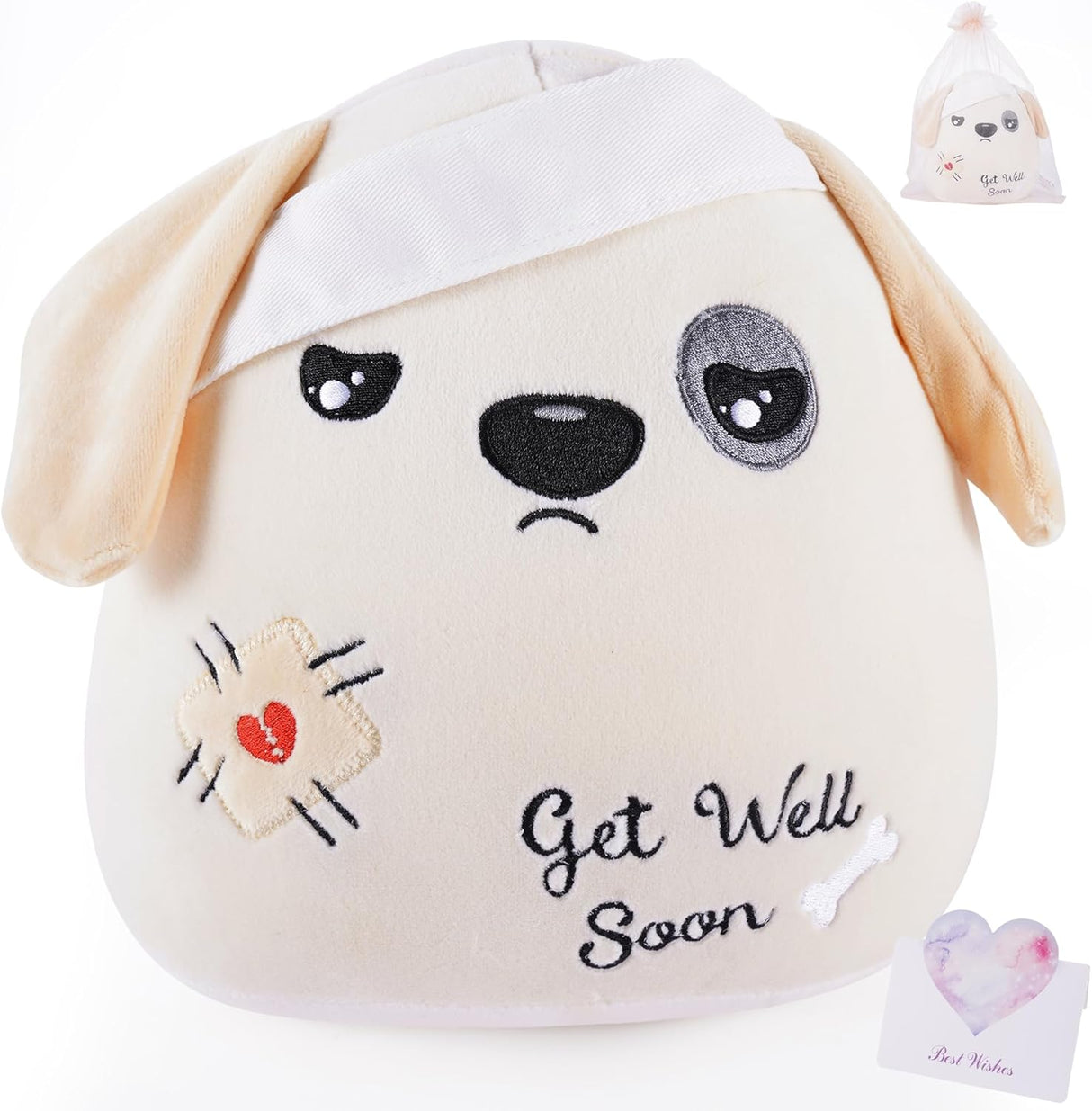 Peluche Perro Get Well Soon - Juguete con Vendaje, 20 cm