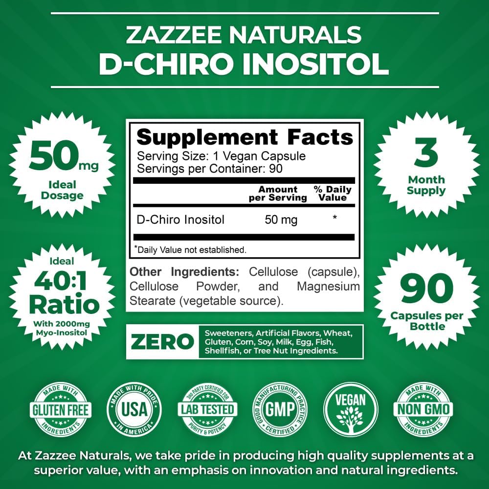 Zazzee D-Chiro-Inositol 50mg, 90 cápsulas, 40:1 ratio
