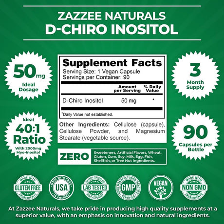Zazzee D-Chiro-Inositol 50mg, 90 cápsulas, 40:1 ratio