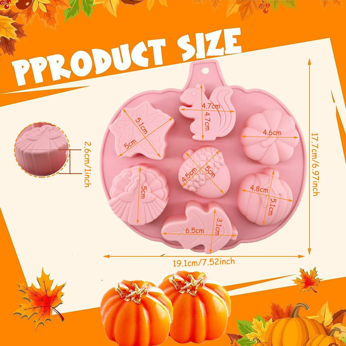 Molde de Silicona 3D Calabaza Fall - 2 Pcs para Dulces y Tartas