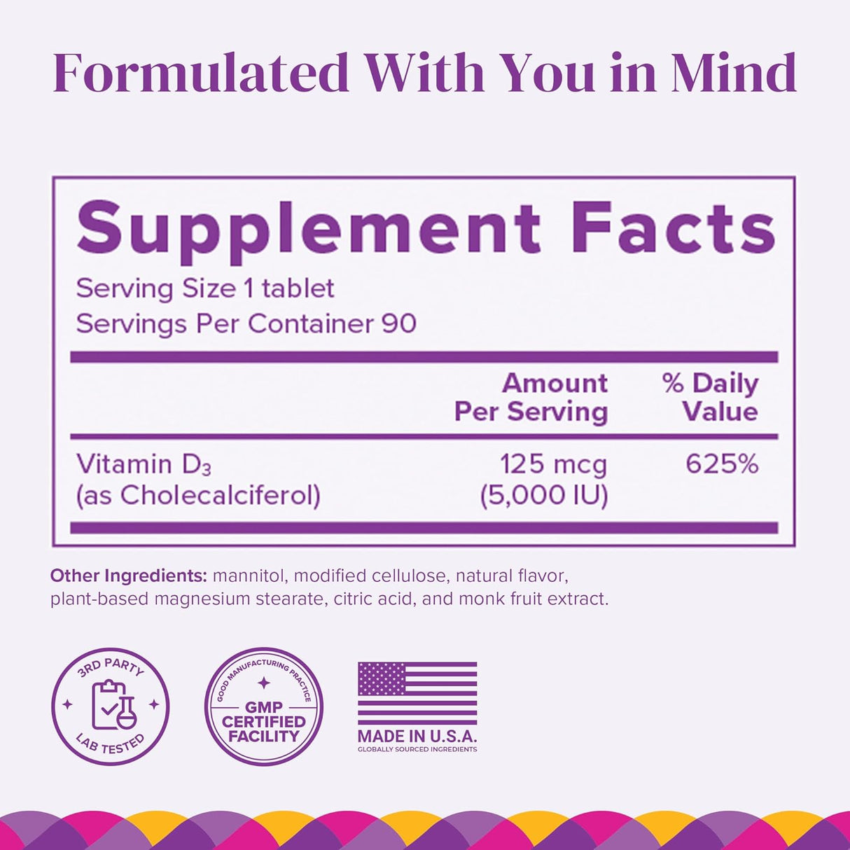 BariMelts Vitamina D3 5000 IU 90 tabletas, sabor manzana