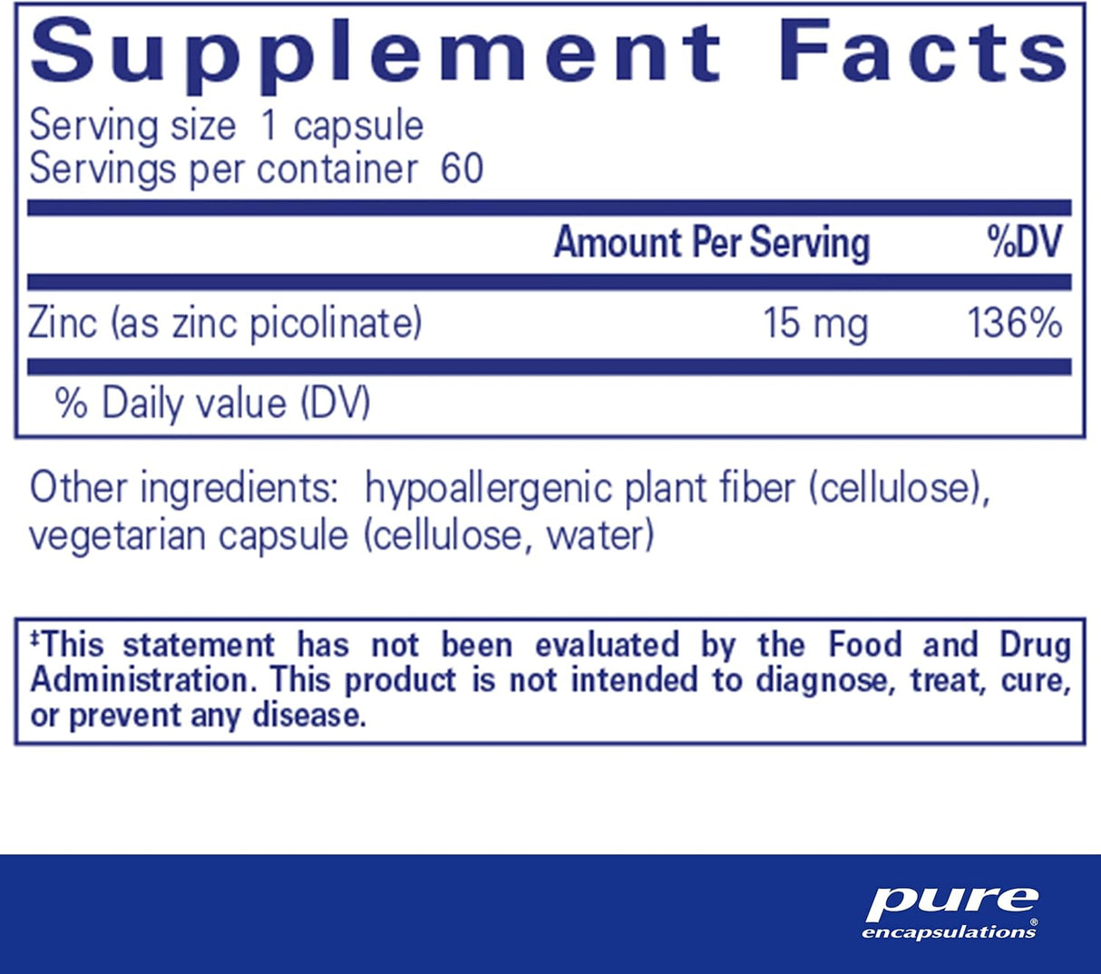 Suplementos Alimenticio picolinato  Zinc 15 mg  60 capsula