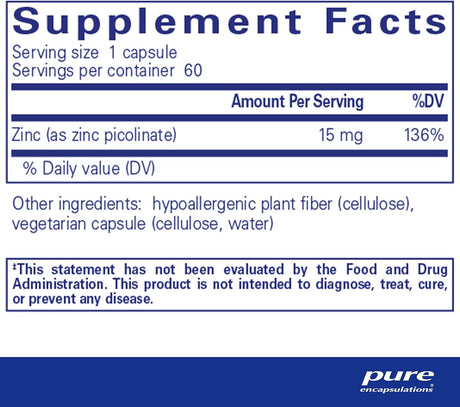 Suplementos Alimenticio picolinato  Zinc 15 mg  60 capsula