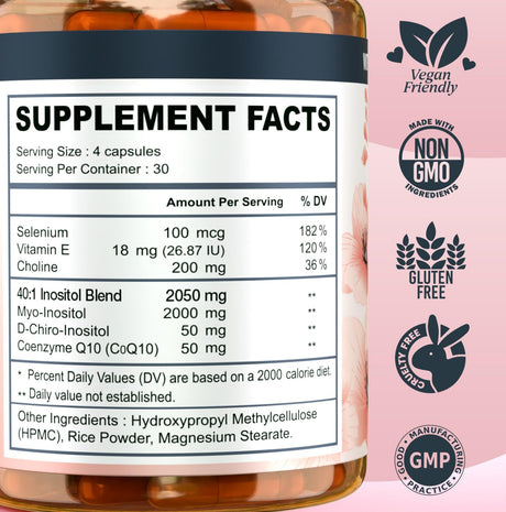 Suplemento de Inositol para Mujeres - Equilibrio Hormonal, Fertilidad, 120 cápsulas