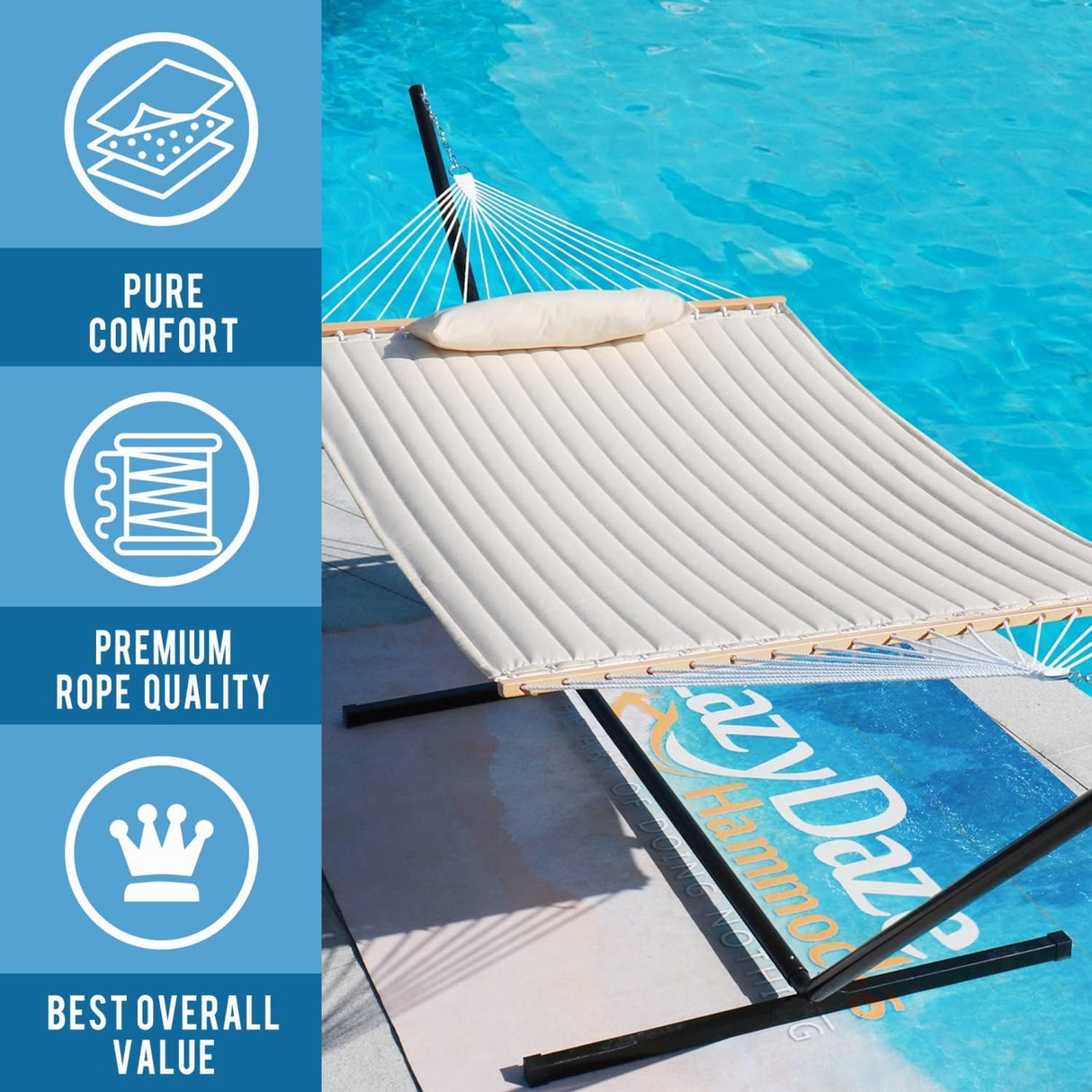 Hamaca Doble Acolchada Lazy Daze, 12 FT, 450 LBS, con Cojín