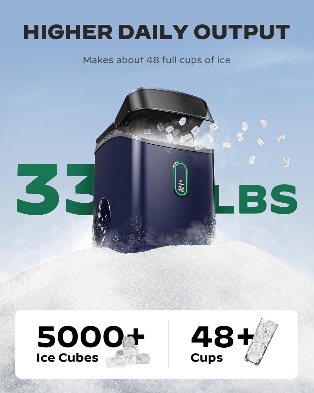 Máquina de Hielo Silonn, Hielo en Pebbles, 33lbs/24H, Auto-Limpieza