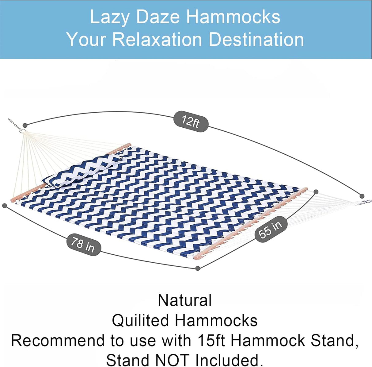 Hamaca Doble Quilted Lazy Daze, 12 FT, 450 LBS, con cojín
