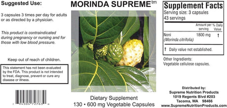 Suplemento Nutrition Morinda Supreme, 130 cápsulas Pack de 2