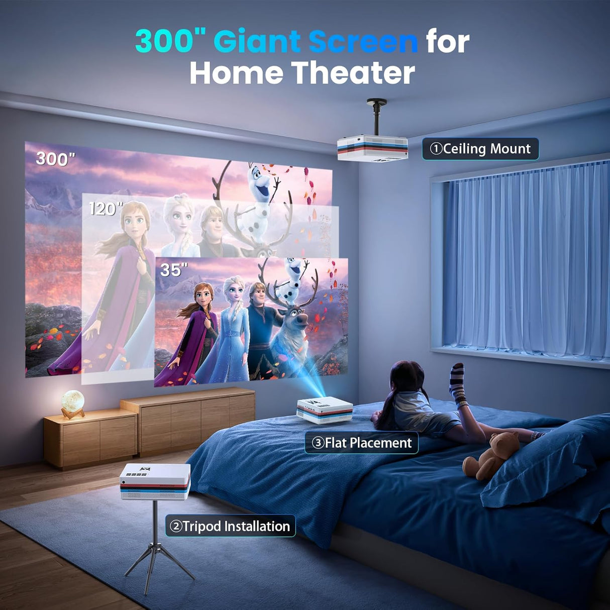 Proyector Smart FUDONI 1080P WiFi, Dolby, 600ANSI, Auto Keystone