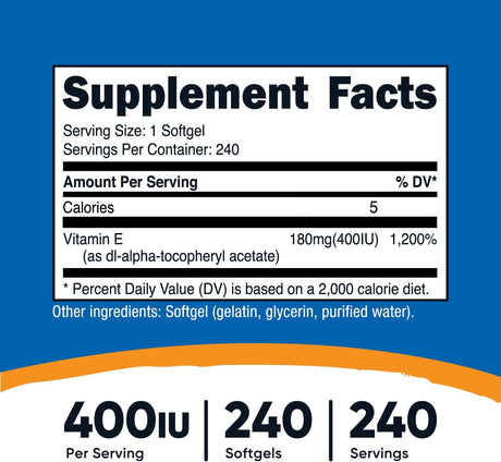 Nutricost Vitamina E 400 IU, 240 cápsulas de gel blando,