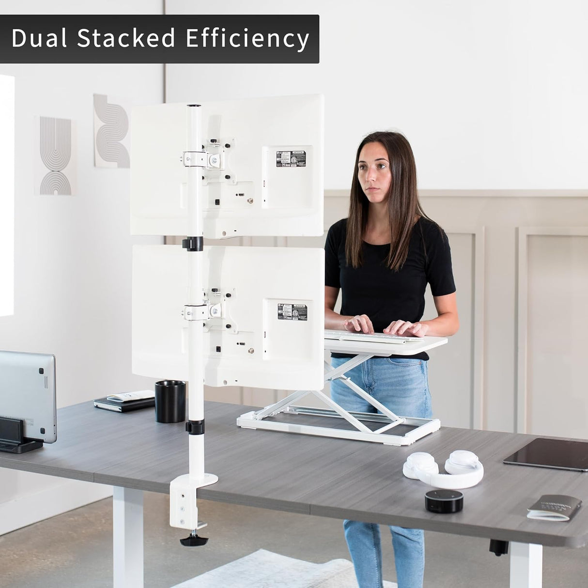 Soporte de Doble Monitor VIVO, Ajustable para 2 Pantallas, STAND-V002TW