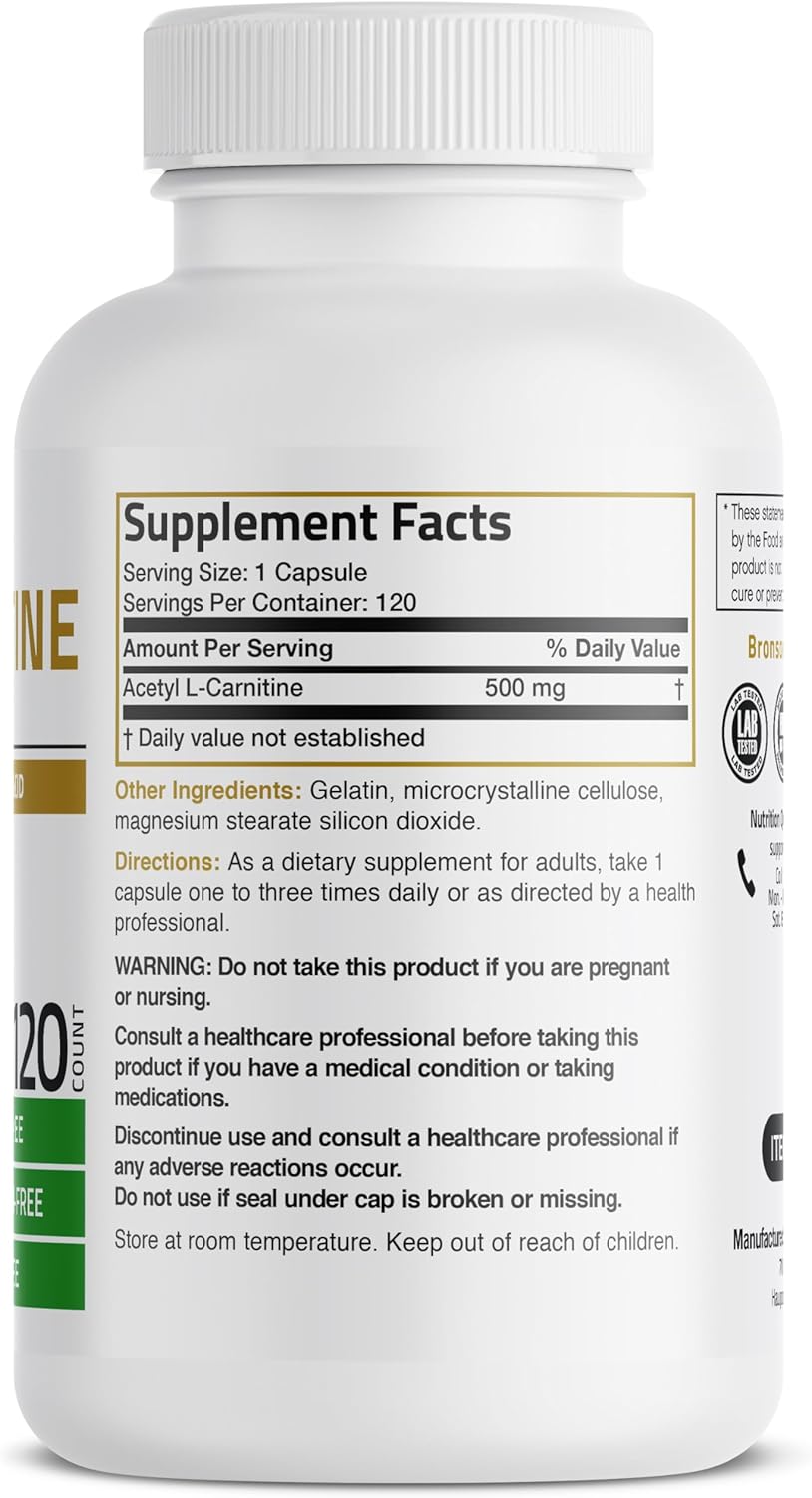 Bronson Acetil L-Carnitina 500 MG, 120 Cápsulas