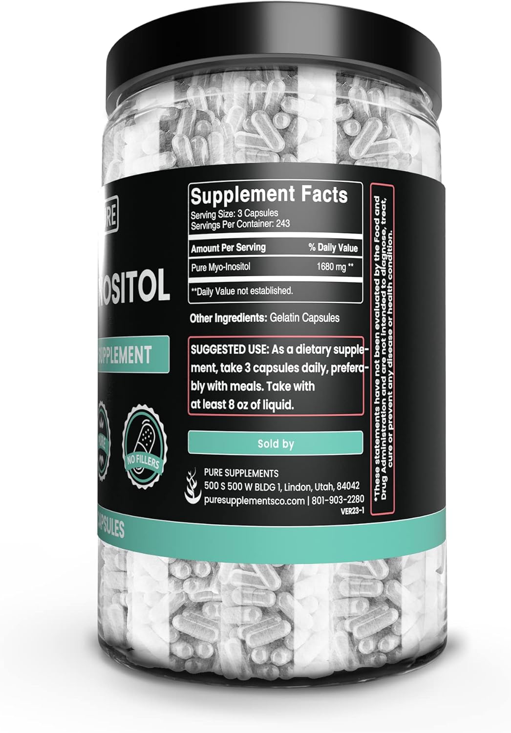 Suplemento Mio-inositol 730 cápsulas sin relleno de magnesio
