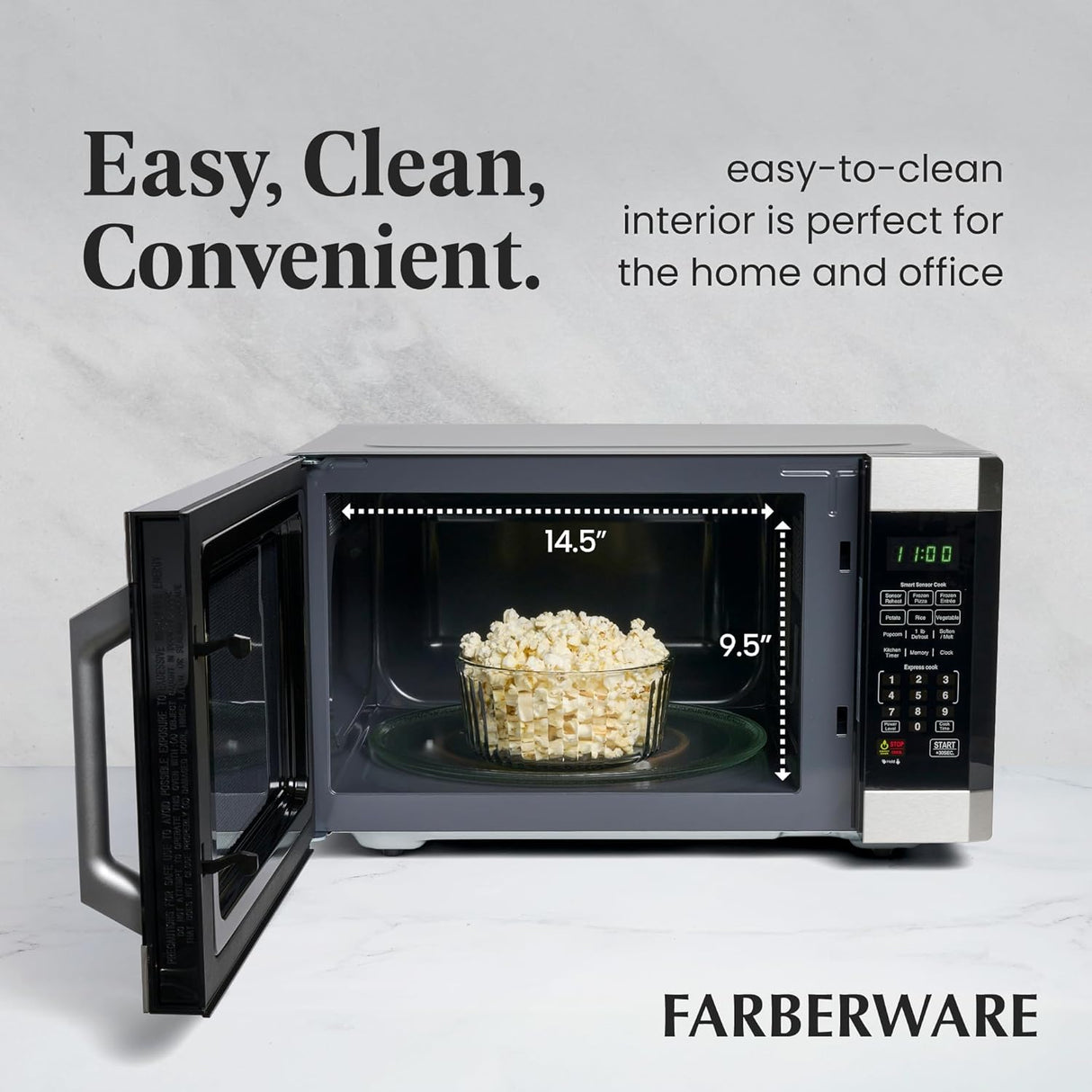 Microondas Farberware 1.6 cu ft 1100W, Sensor, Fácil Limpieza