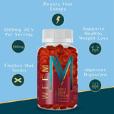WEEM Gomitas de vinagre de sidra de manzana, natural, vegano con ácido fólico, sin gluten, vitamina B12, suplemento de desintoxicación y peso premium, ayuda a la digestión para mujeres y hombres
