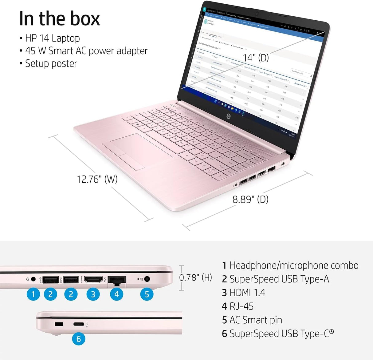 Laptop HP 14 HD, 16GB RAM, 64GB eMMC, Intel N4120, Windows 11