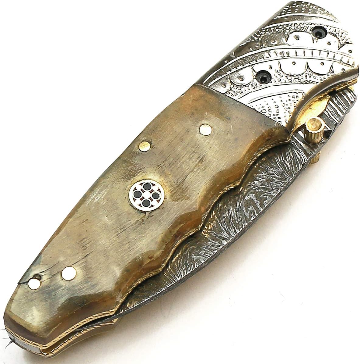 Cuchillo de acero de damasco forjado hecho a mano con funda