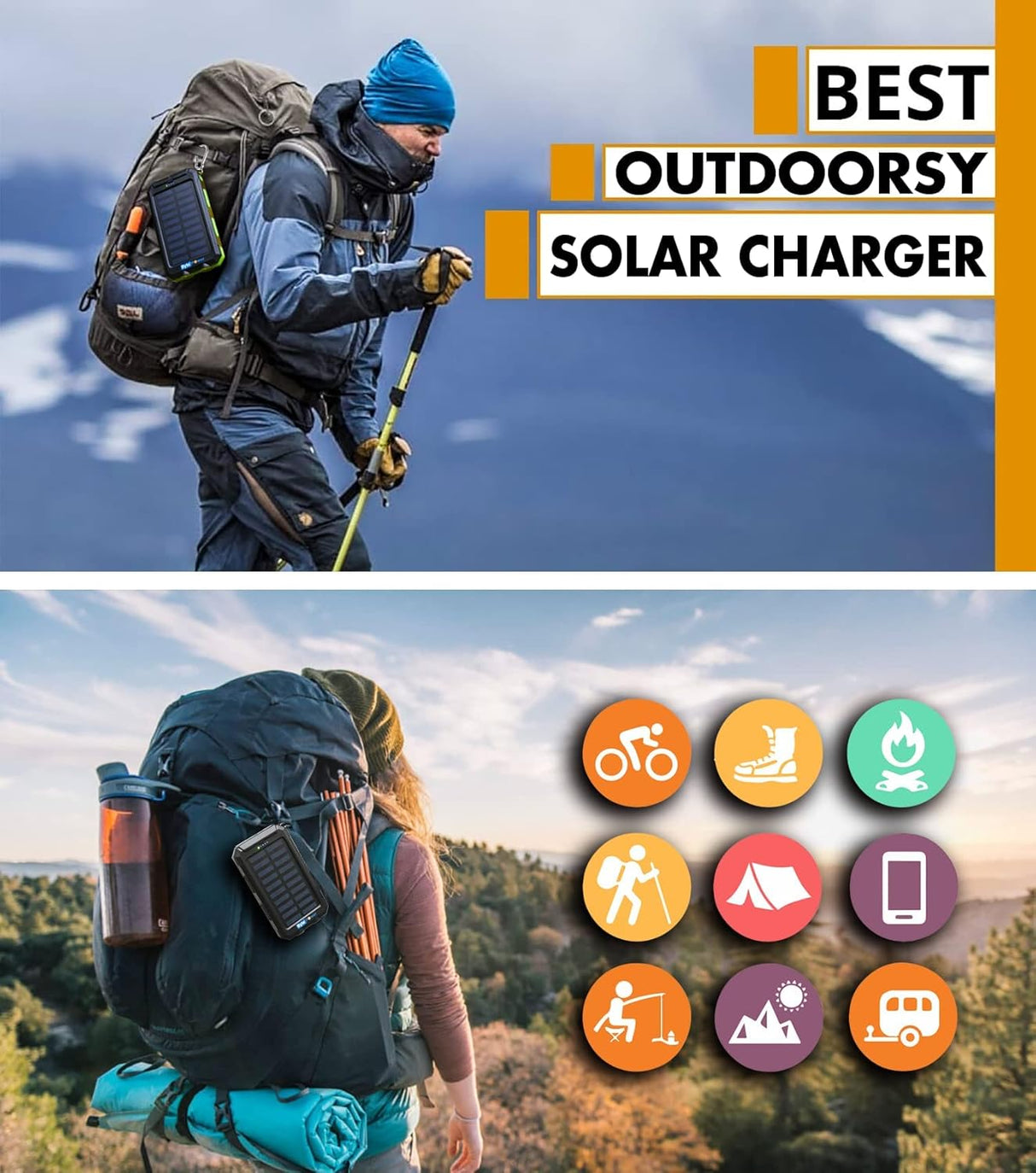 Cargador solar 20000mAh portátil con brújula negro