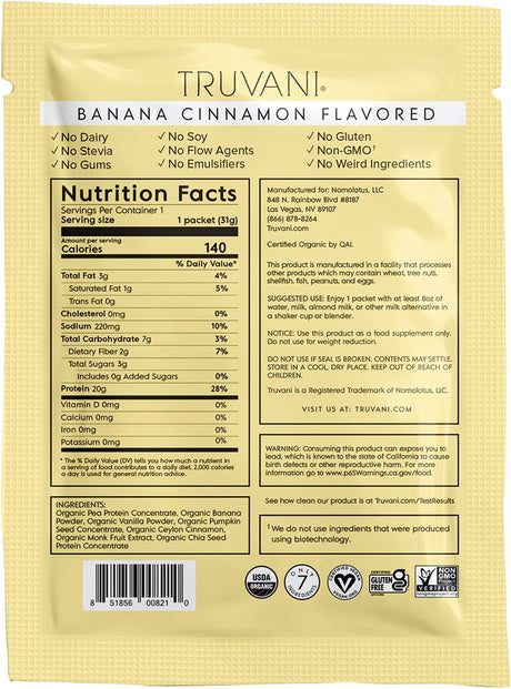 Proteína Vegana de Guisante Truvani | 20g Orgánica | Sin Gluten