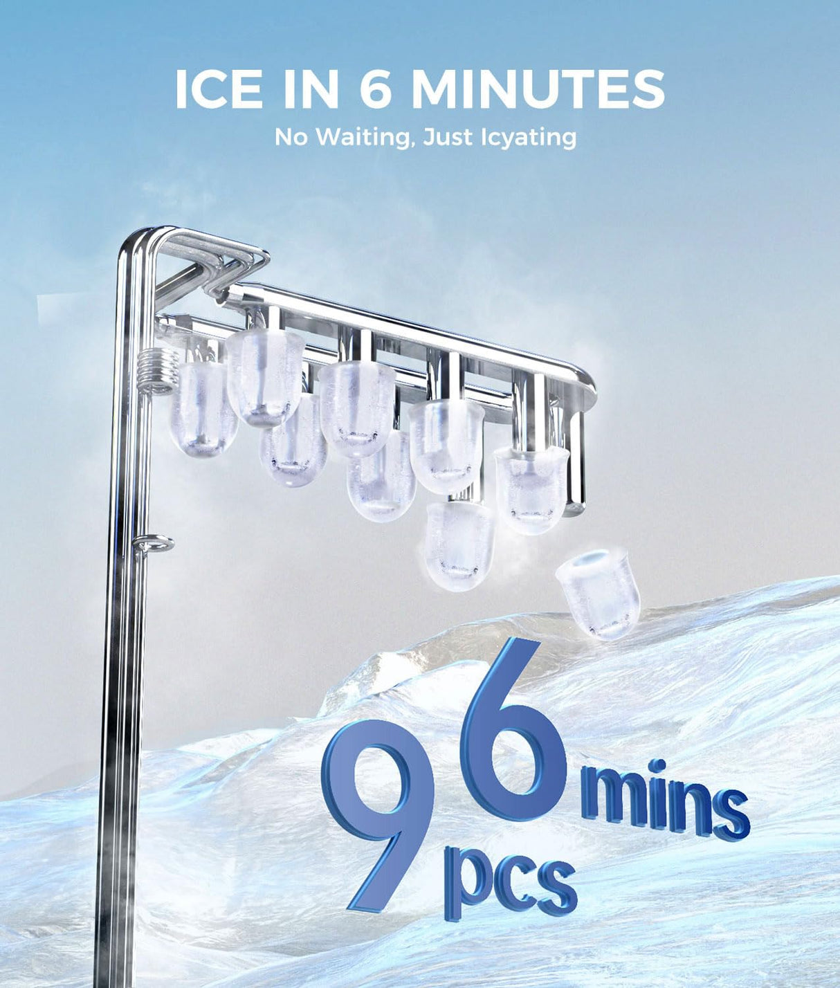 Máquina de Hielo Ecozy, Portable, Auto-Limpiante, 9 Cubos/6 min
