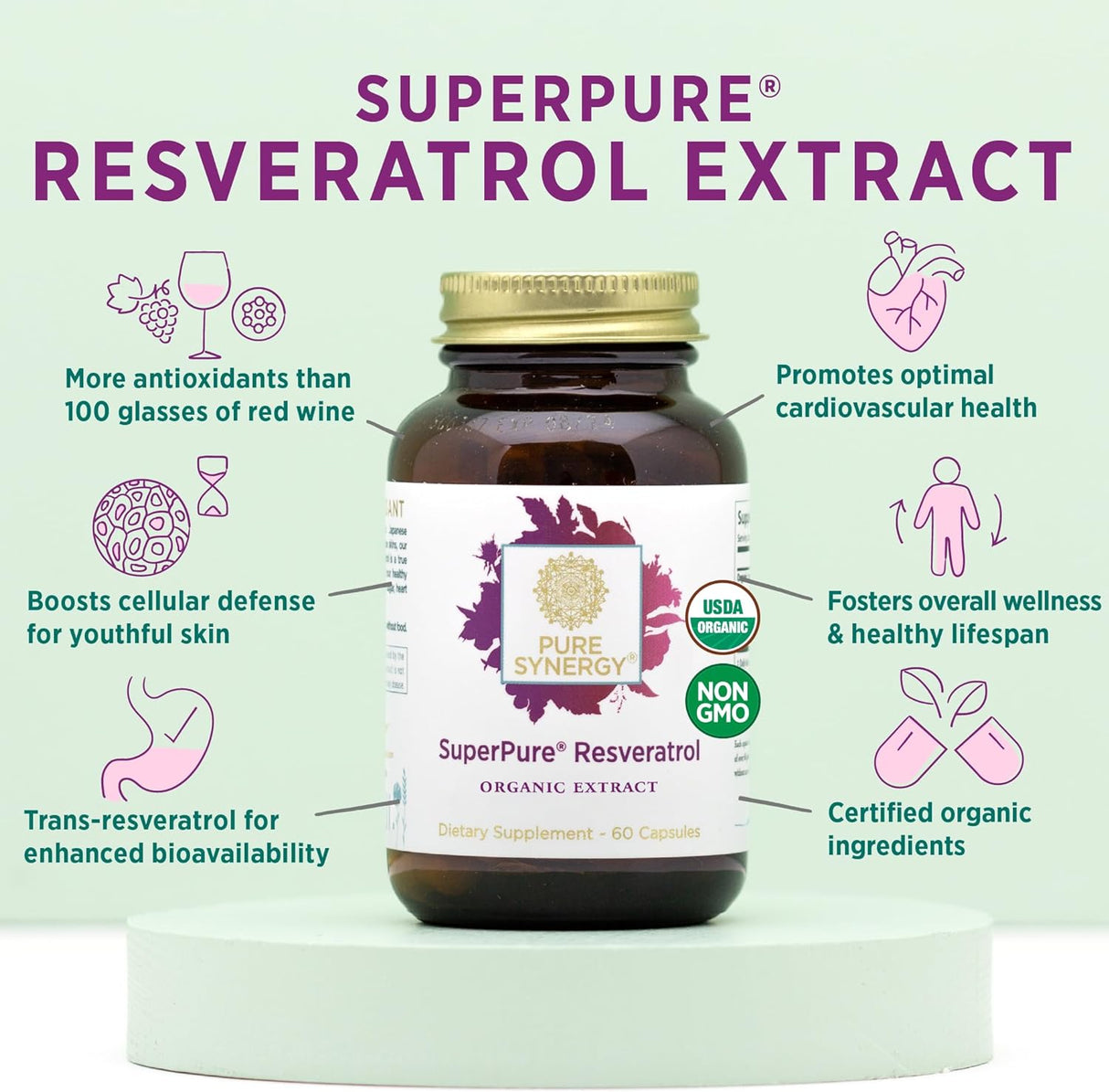 Suplemento antioxidante orgánico Extracto de resveratrol 60