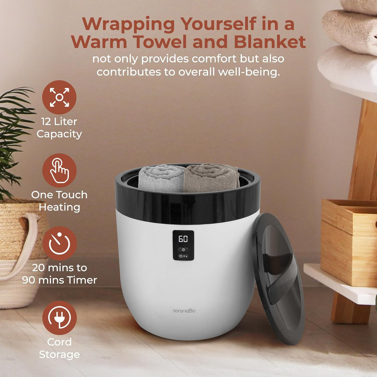 SereneLife Calentadores de cubo para spa y baño,temporizador
