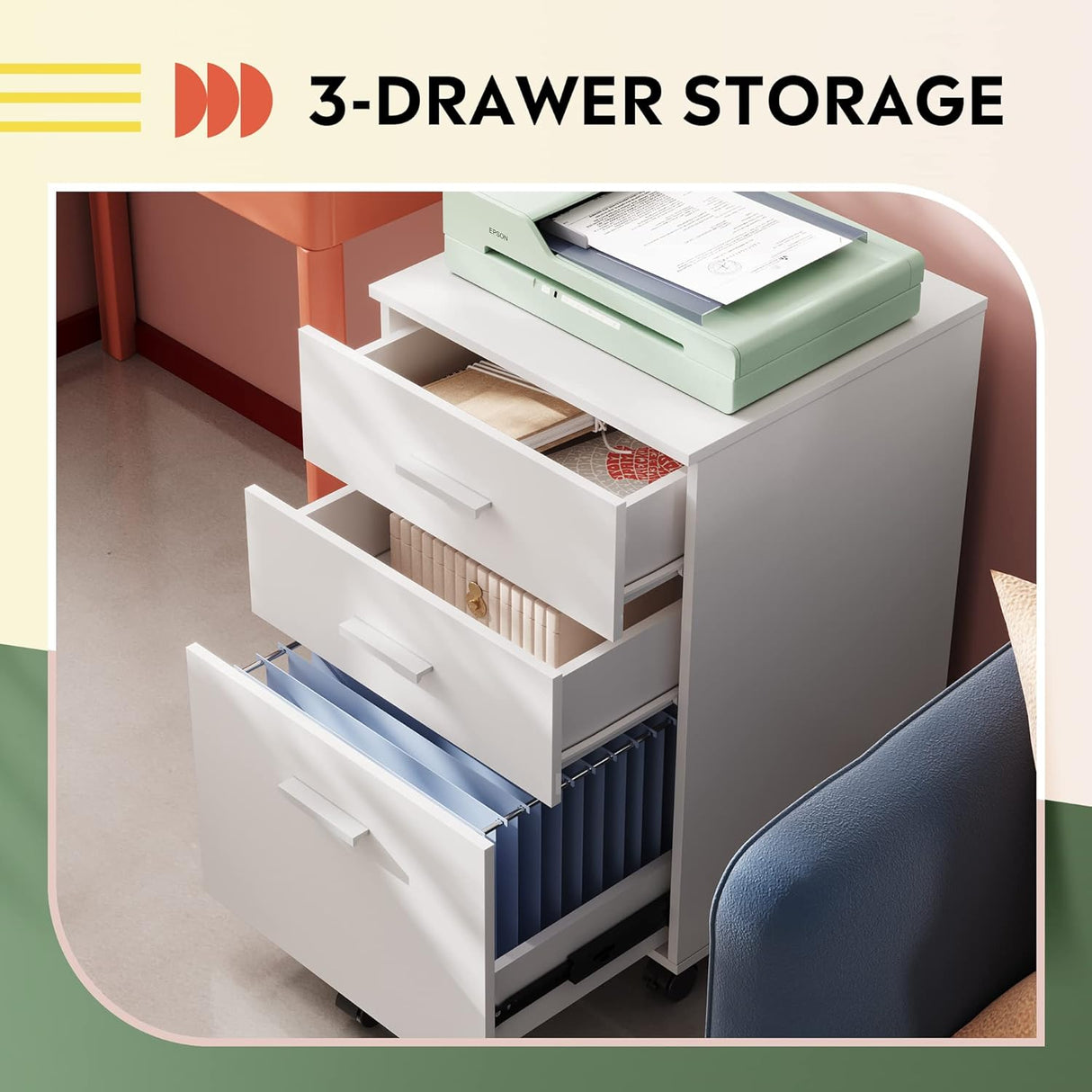 Gabinete de Archivos Móvil DEVAISE, 3 Cajones, A4/Letter