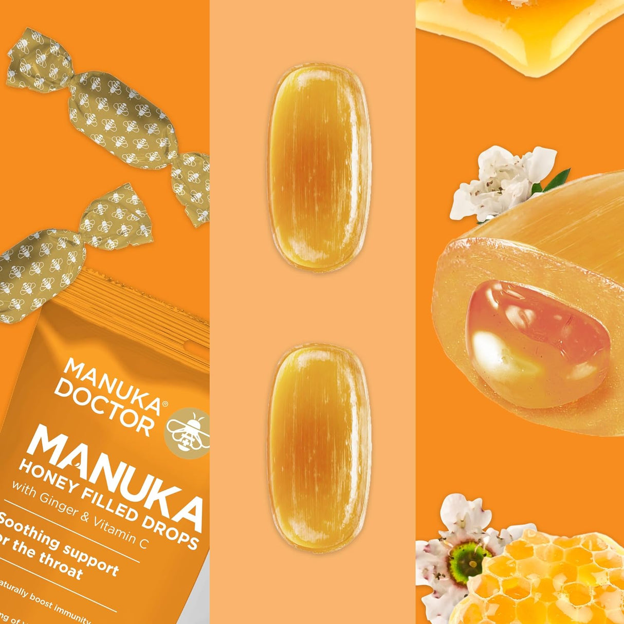 Pastillas para la Tos con Miel, Vitamina C y Jengibre, Manuka