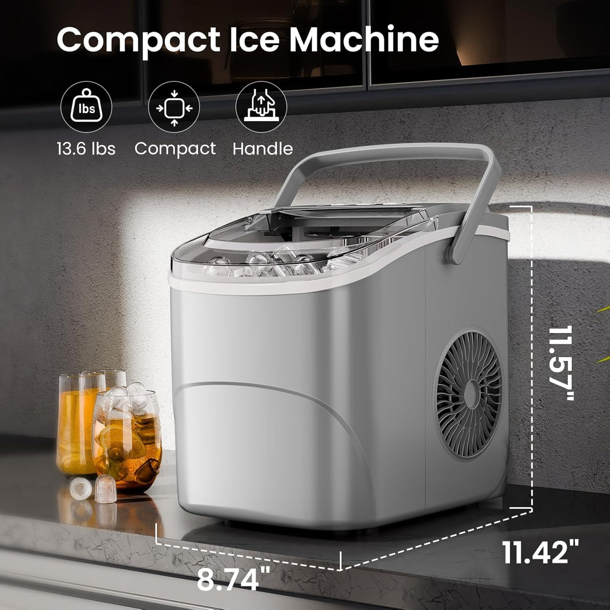 Máquina de Hielo AGLUCKY, 26.5Lbs/24H, Cubos en 6 Minutos