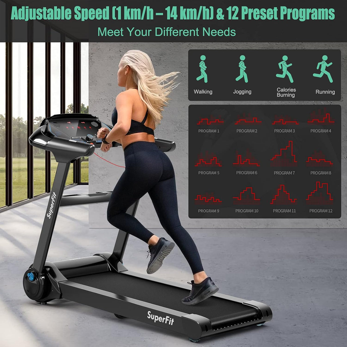 Caminadora Plegable GYMAX, Motor 2.25HP, Control por App