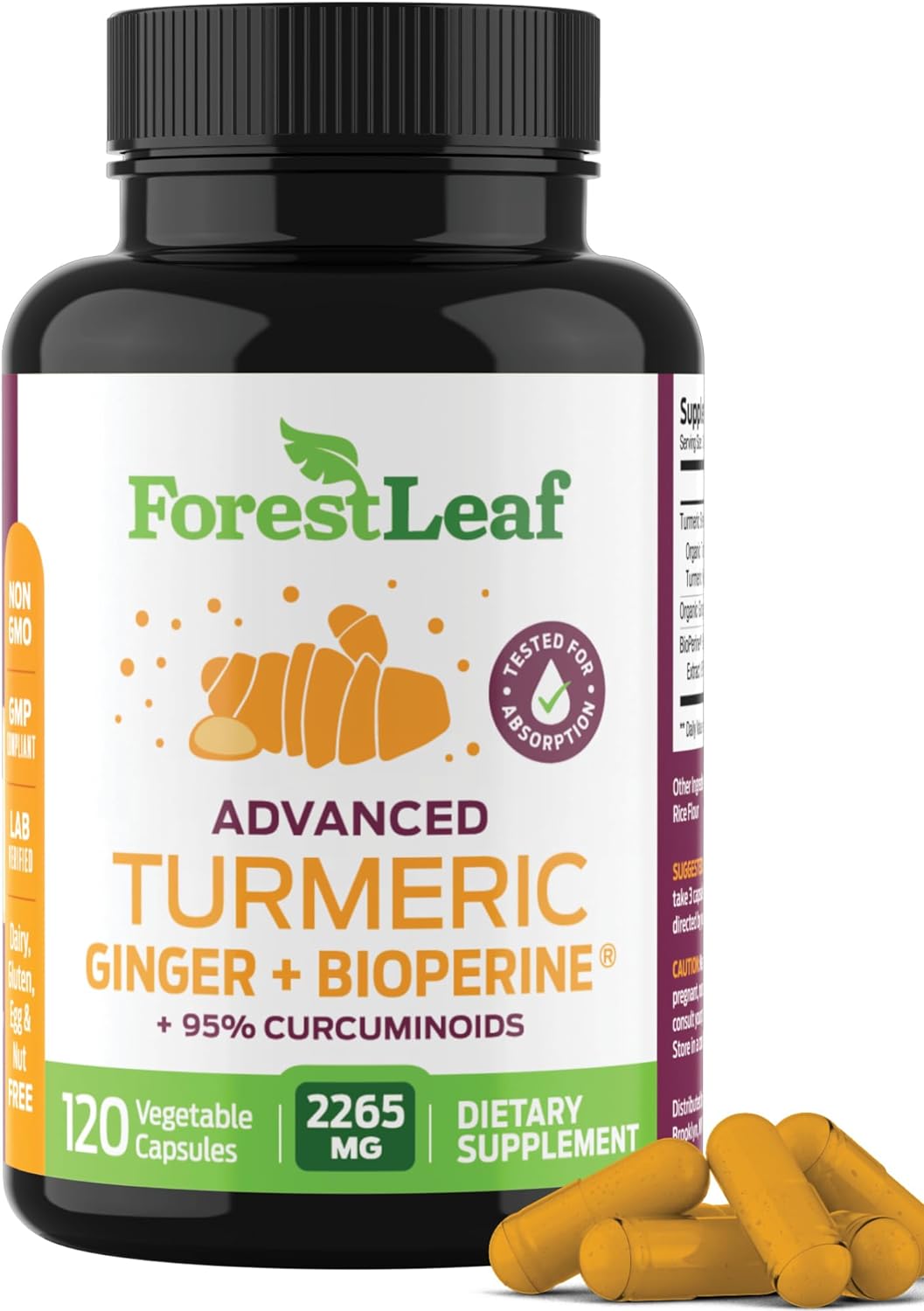 Suplemento Orgánico de Cúrcuma Extra Fuerza 2265mg con Jengibre