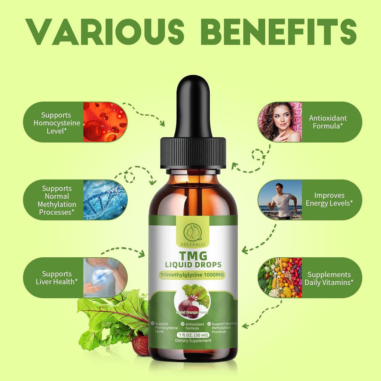 Suplemento TMG Líquido, Alta Absorción, 1000MG, 2 Pack