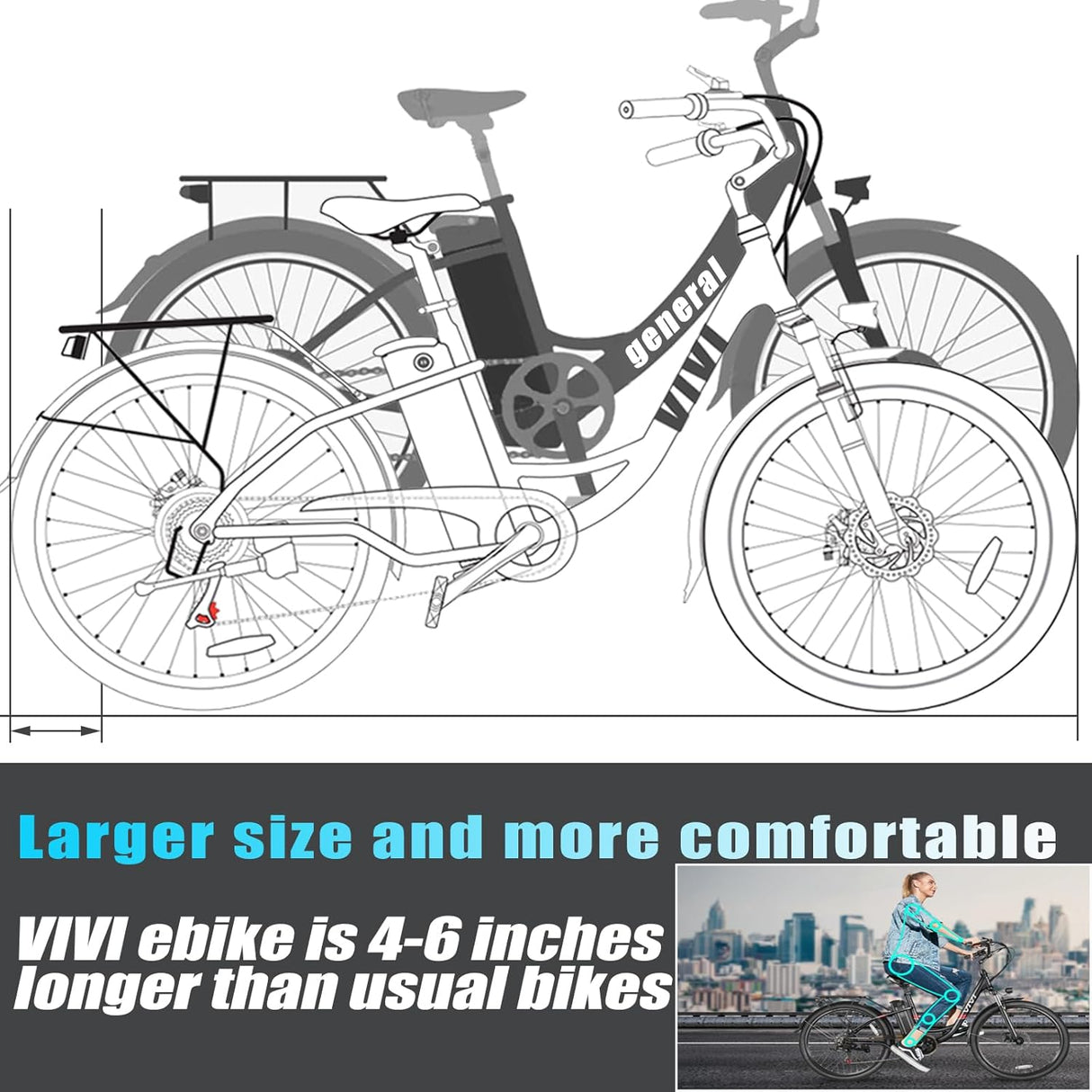 Bicicleta Eléctrica Vivi 750W, Batería Removible, 50 Millas