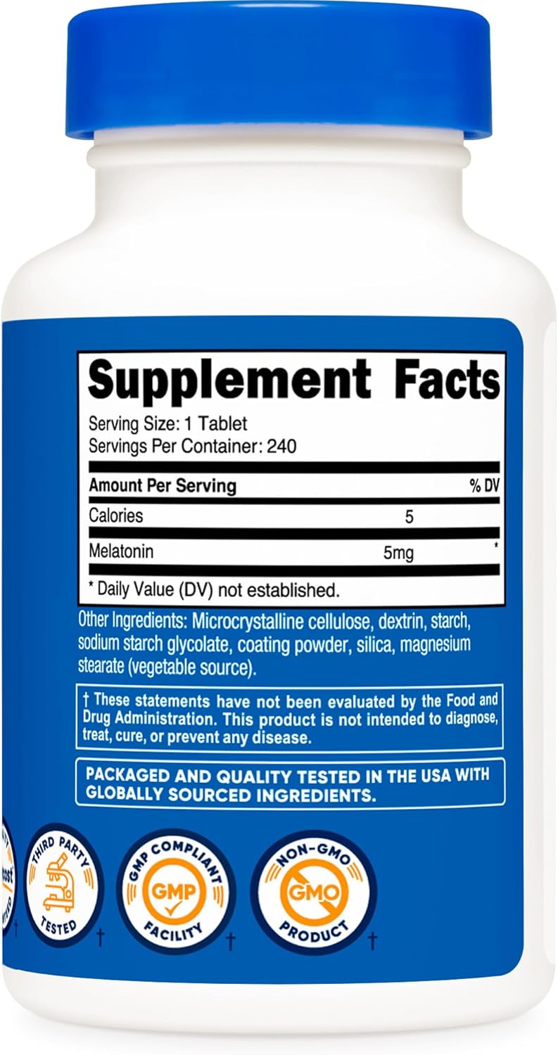 Melatonina 5mg Nutricost, 240 Tabletas, No GMO, Sin Gluten