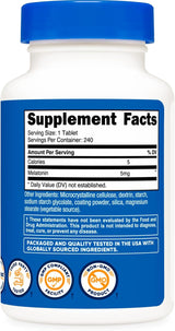 Melatonina 5mg Nutricost, 240 Tabletas, No GMO, Sin Gluten
