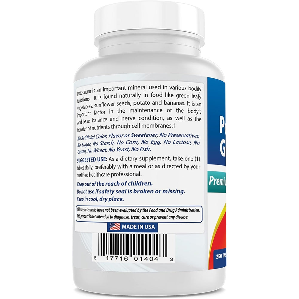 Suplemento de gluconato de potasio 595 mg  250 unidades