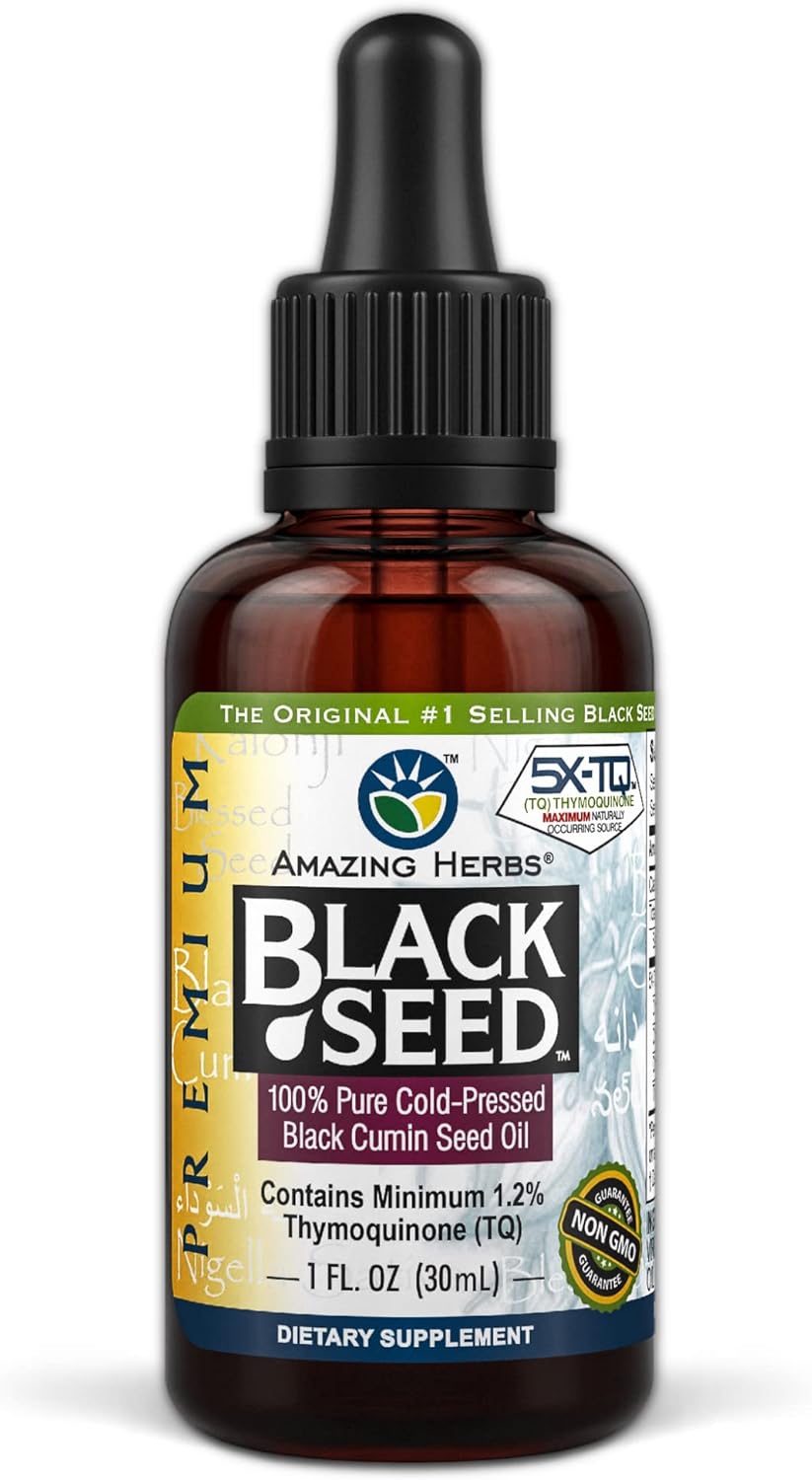 Aceite de Semilla Negra Amazing Herbs - Salud Digestiva 1 Fl Oz