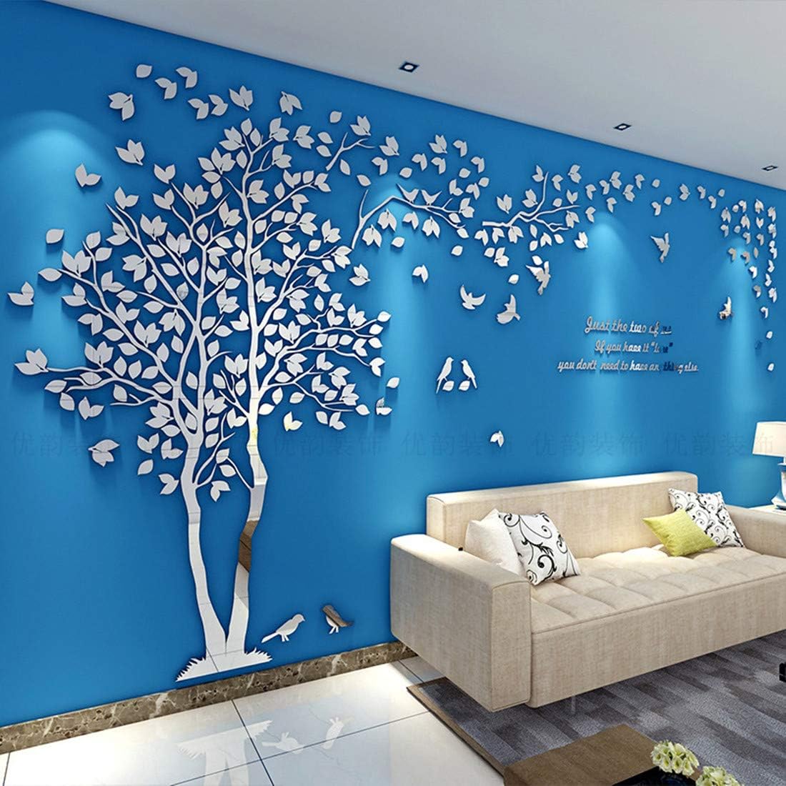 Vinilos 3D de Árbol y Aves - Decoración para Pared M-98X51in