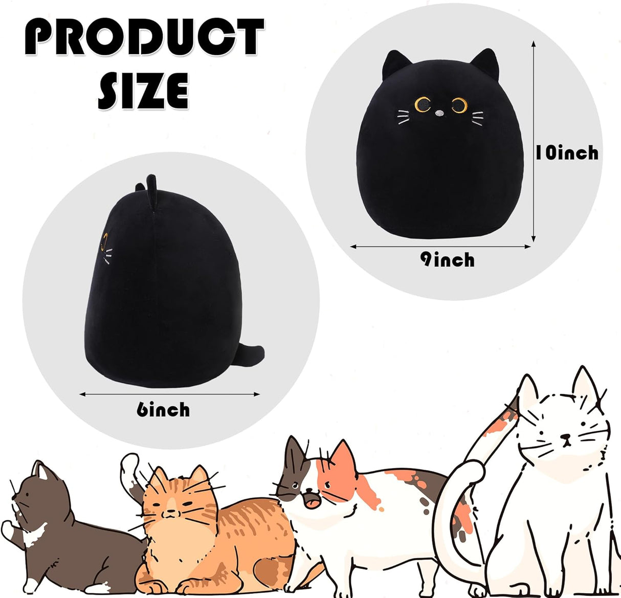 Almohada de Gato SQEQE, Peluche Suave, 10 pulgadas, Kawaii
