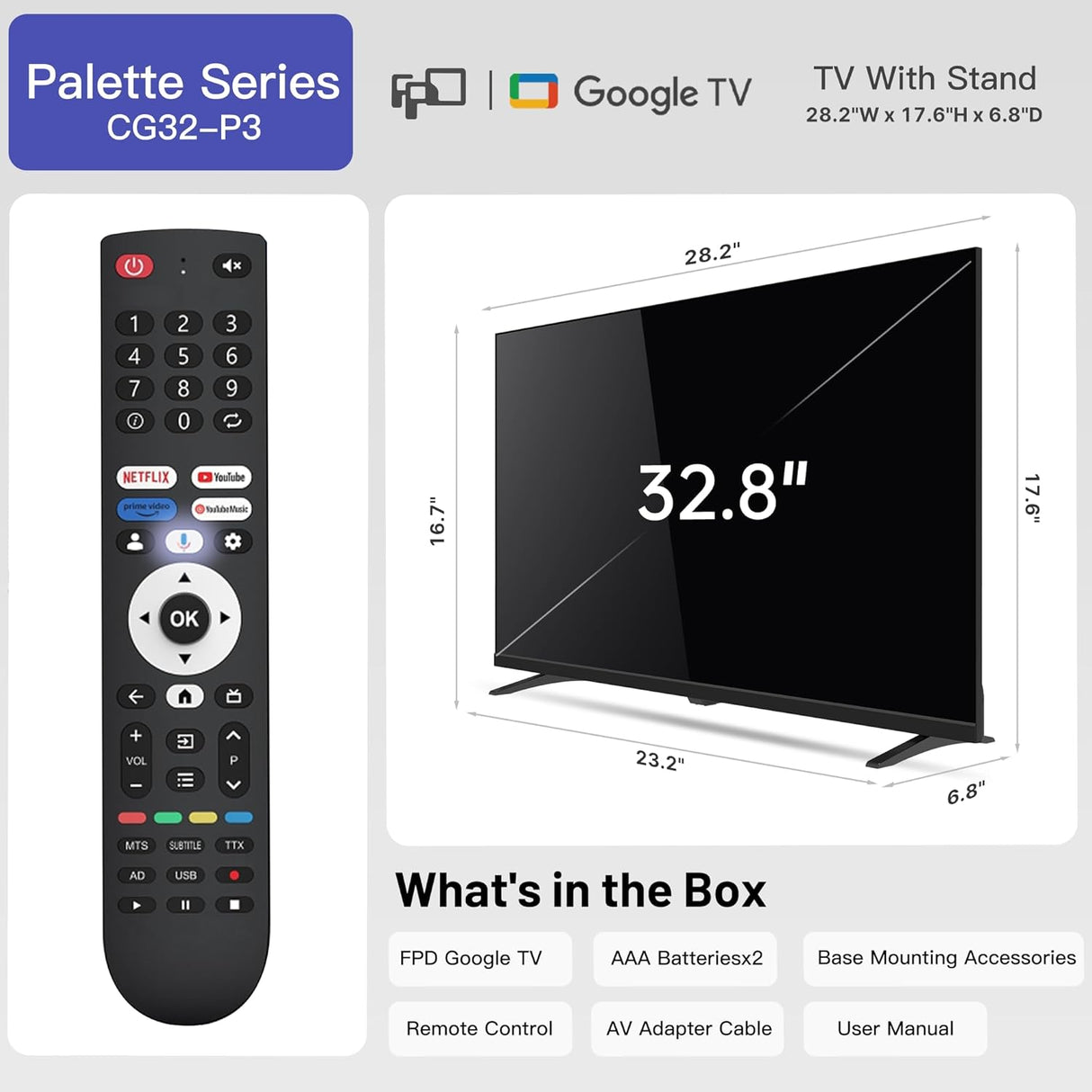 Televisor Smart FPD 32 HD 720p, Google TV, HDR 10, CG32-P3